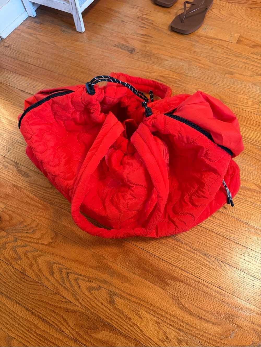 FP Red Quilted Drawstring Tote Bag